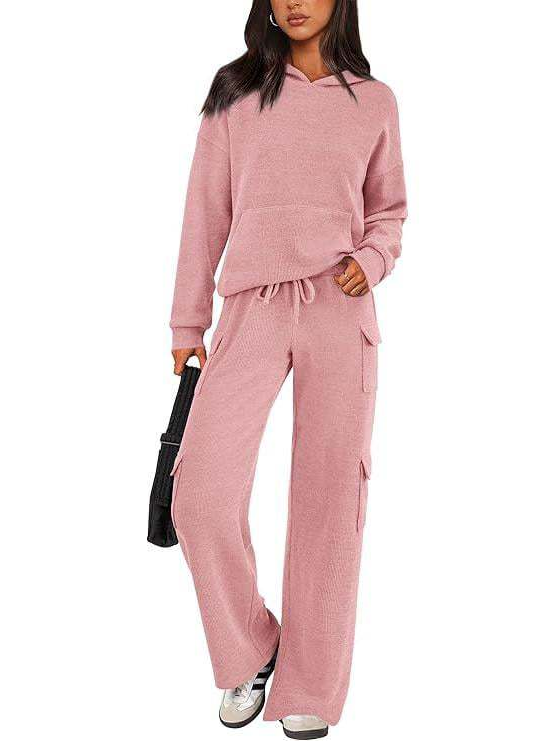 Women Hooded Top Wide Leg Cargo Pant 2 Piece