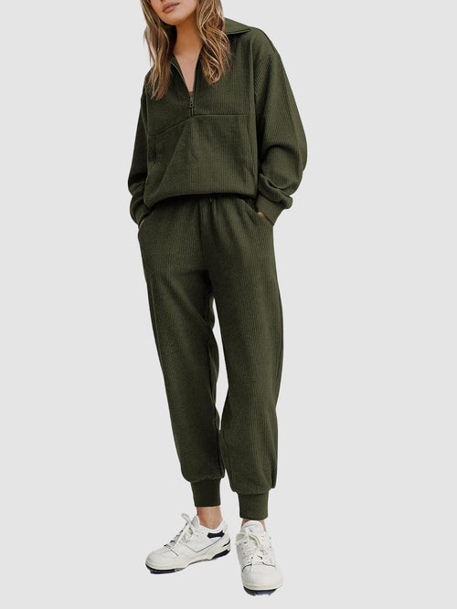 🎀Women's Ribbed Half Zip Lounge Two Piece Set