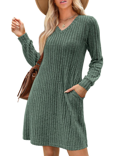 Women's V Neck Long Sleeve Casual Fall Dresses