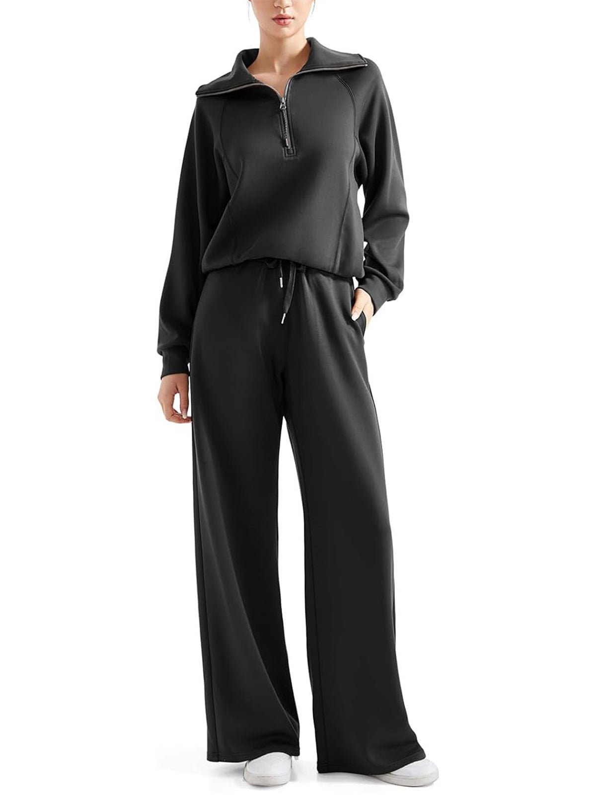 💥Women 2 Piece Lounge Matching Set Wide Leg Sweatpant Half Zip Sweatshirt