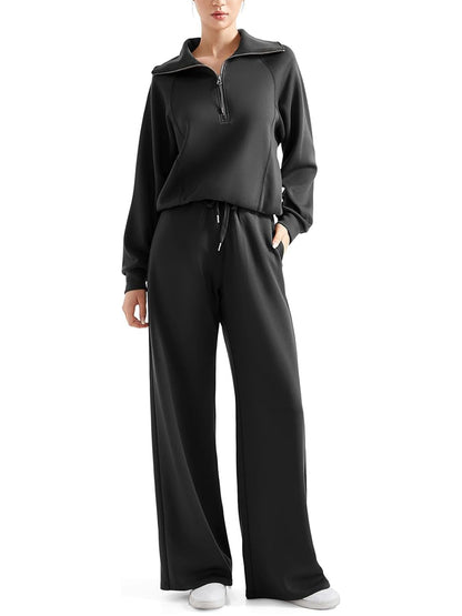 💥Women 2 Piece Lounge Matching Set Wide Leg Sweatpant Half Zip Sweatshirt