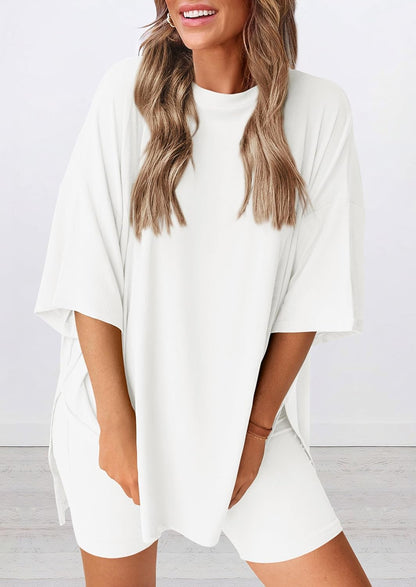 ⏰Hot Sale-Women's Oversized Casual T-Shirt Shorts Suit Stretch Two-Piece Set
