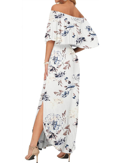 Limited time sale🔥Women's Off-Shoulder Floral Maxi Dress with Pockets & Side Slit