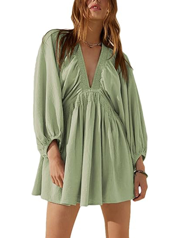 💥HOT SALE-Women's Long Sleeve V Neck Tunic Dresses (BUY 2 FREE SHIPPING)