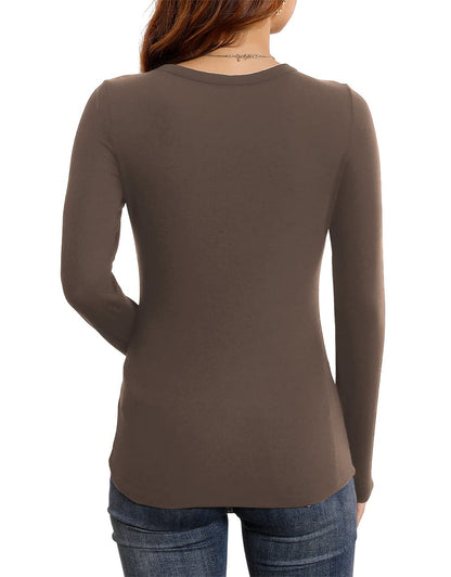 Women's Long Sleeve Stretch Slim Round Neck Ribbed Basic Shirts