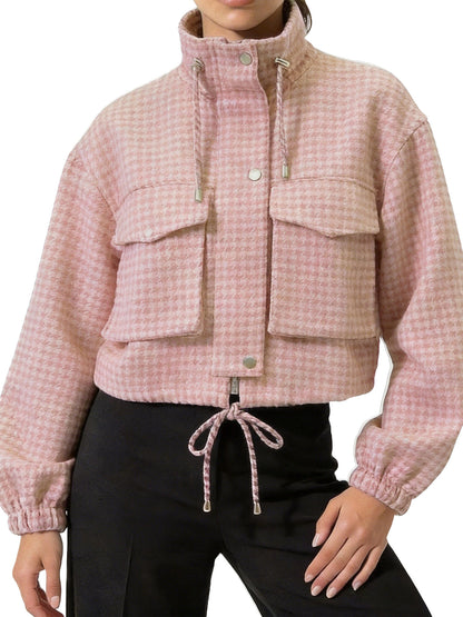 Retro Plaid Stand Collar Short Jacket