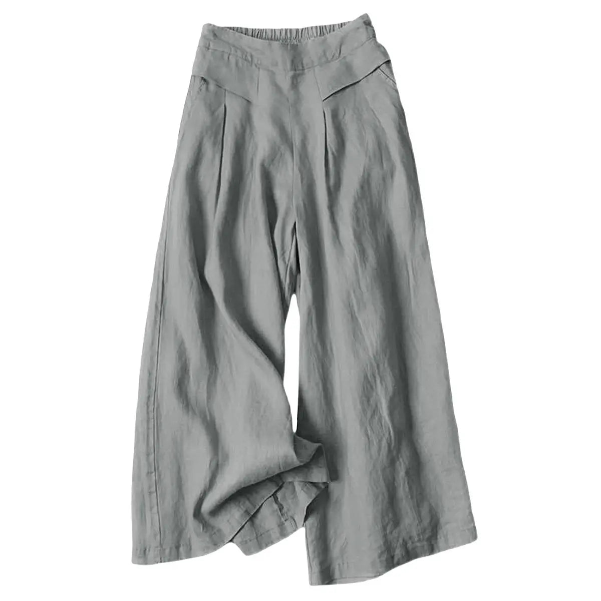 ⏰Hot Sale-Women's Cotton Linen Culottes Pants Elastic Waist Wide Leg Palazzo Trousers