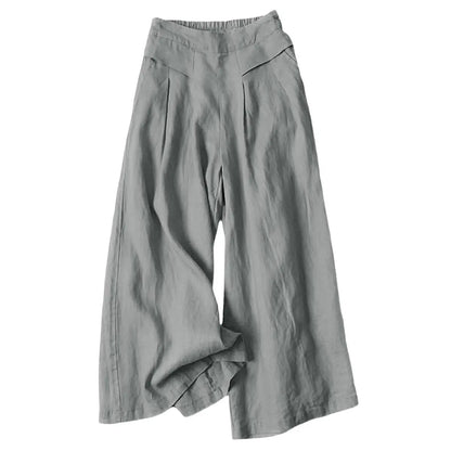 ⏰Hot Sale-Women's Cotton Linen Culottes Pants Elastic Waist Wide Leg Palazzo Trousers