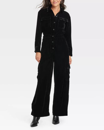 Women's Long Sleeve Velvet Overalls