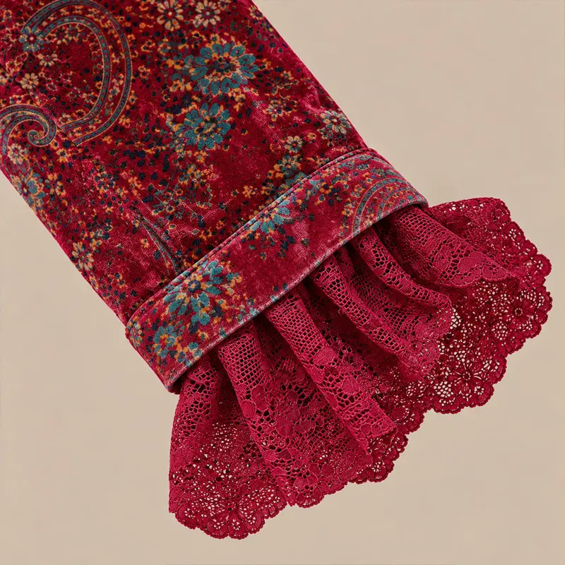 Women Retro Paisley Velvet Lace Patch Jacket