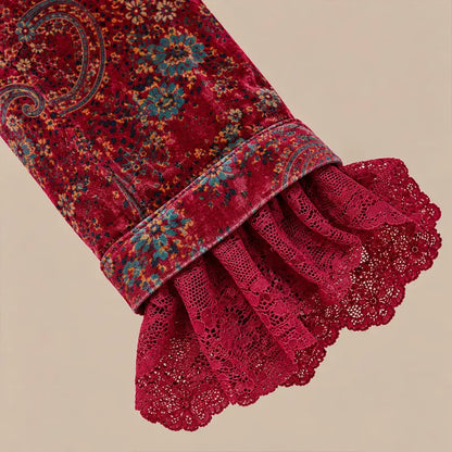 Women Retro Paisley Velvet Lace Patch Jacket