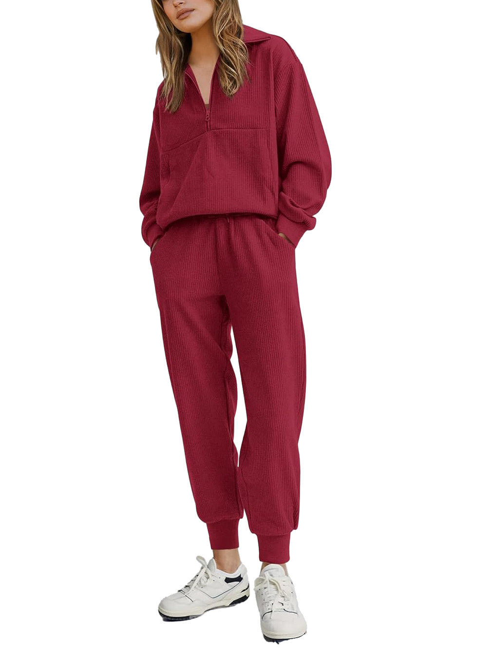 🎀Women's Ribbed Half Zip Lounge Two Piece Set