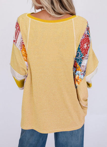 ✨Women's 3/4 Length Sleeve Oversized Striped Patchwork Shirts