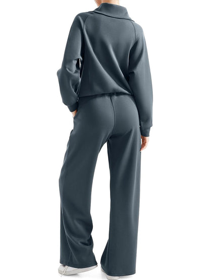 💥Women 2 Piece Lounge Matching Set Wide Leg Sweatpant Half Zip Sweatshirt