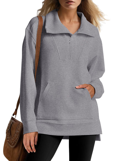 Women's Oversized High Neck Half Zip Knit Sweatshirt