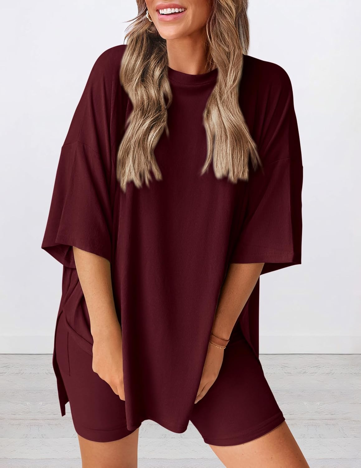 ⏰Hot Sale-Women's Oversized Casual T-Shirt Shorts Suit Stretch Two-Piece Set