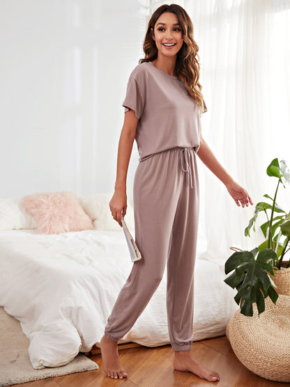 ✨Women's Casual Cozy 2 Piece Wear T-shirt&Cropped Pocket Drawstring Pants Set