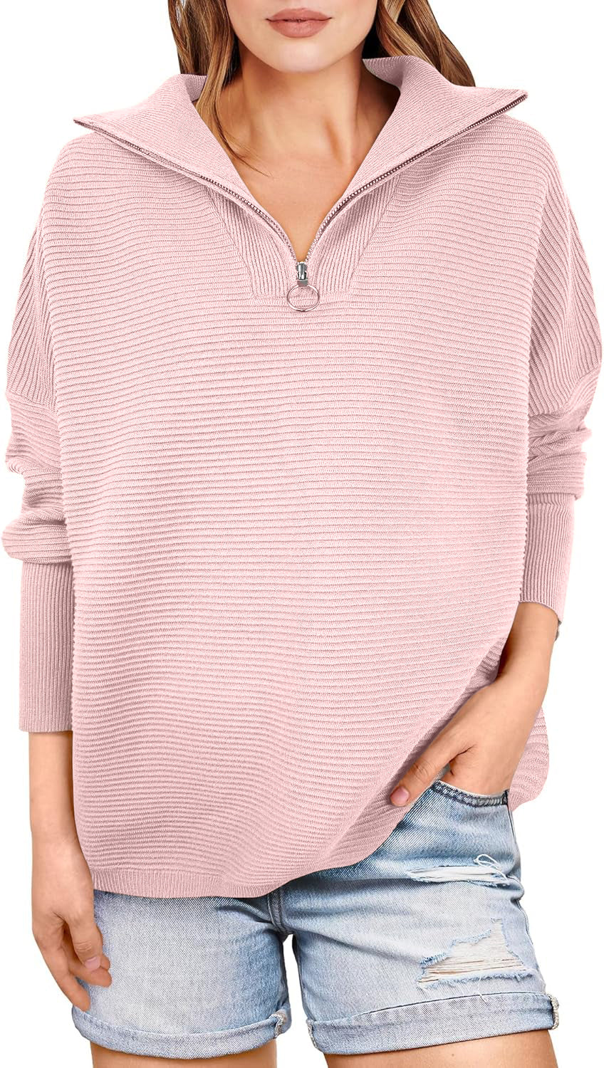 Quarter Zip Oversized Rib Knit Cozy Pullover Sweaters Top(50% OFF!!!)