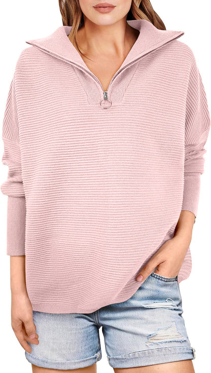 Quarter Zip Oversized Rib Knit Cozy Pullover Sweaters Top(50% OFF!!!)