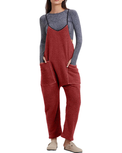 ✨Womens Fleece Overalls Loose Fit Adjustable Strap Jumpsuits Warm Fashion Work Outfits