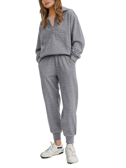🎀Women's Ribbed Half Zip Lounge Two Piece Set