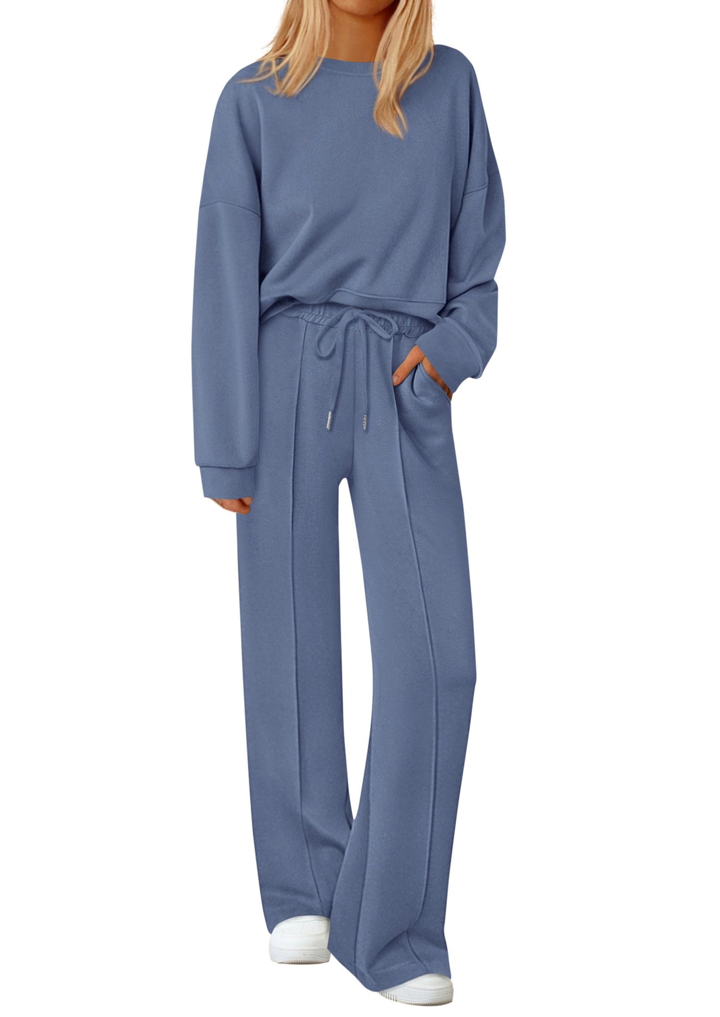 2 Piece Sets For Women Trendy Long Sleeve Sweatshirt Wide Leg Pants Loungewear Set