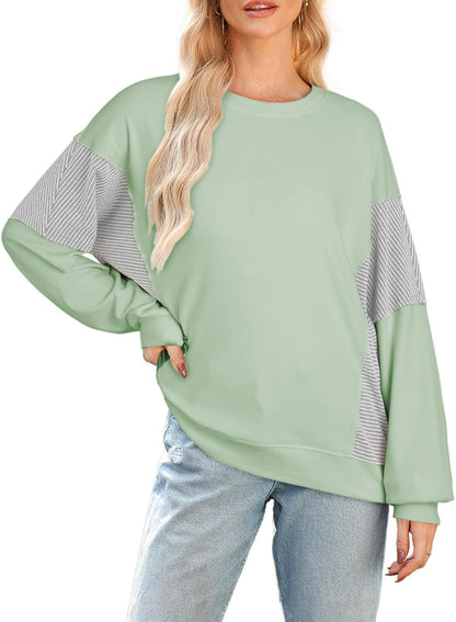 ✨Women's Crewneck Patchwork Stripe Long Sleeve Pullover Sweatshirts