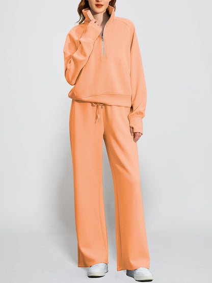 Women's Oversized Half Zip Wide Leg 2 Piece Outfits Lounge Set