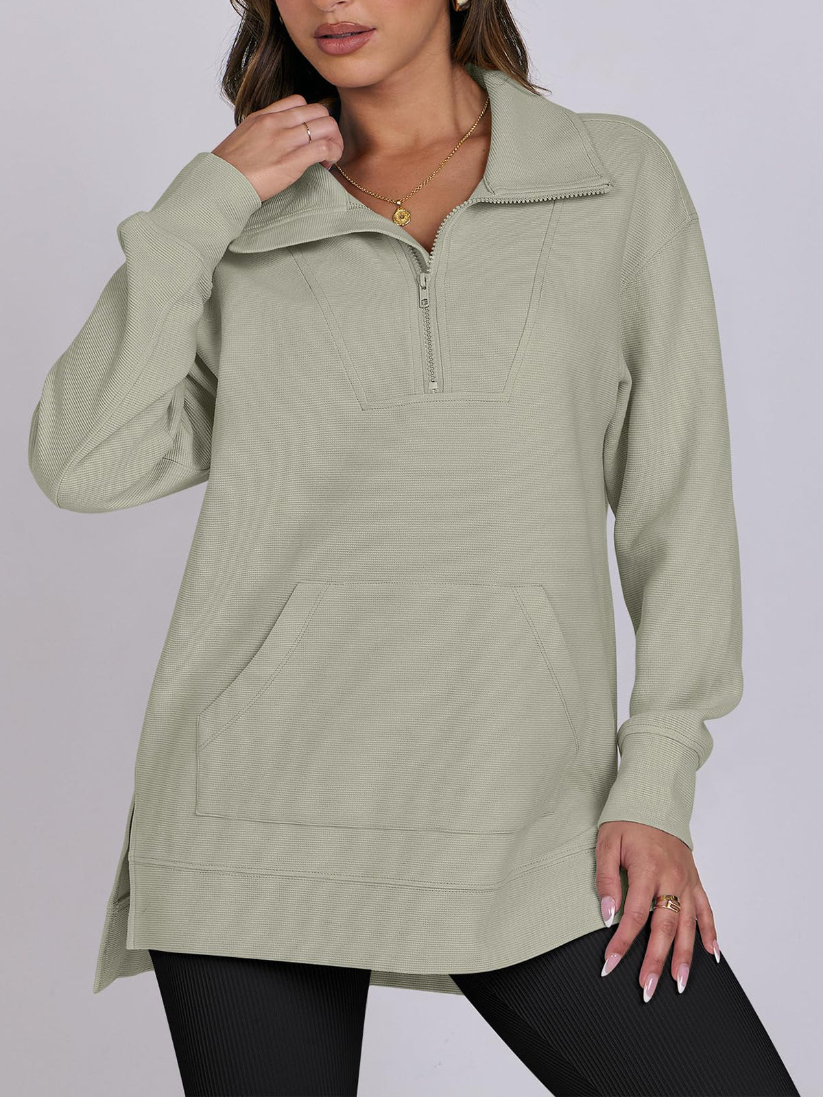Women's Oversized High Neck Half Zip Knit Sweatshirt