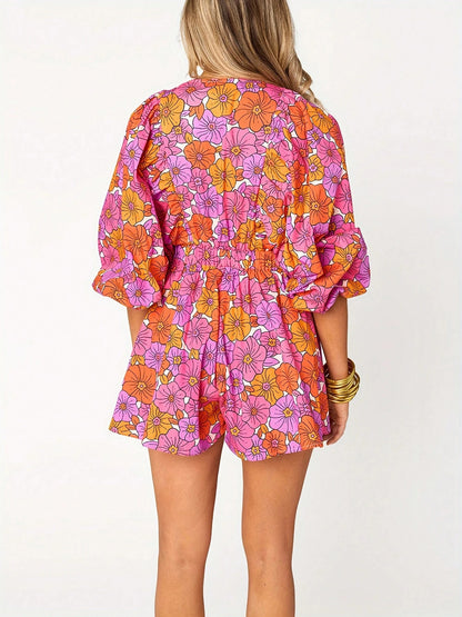 ✨Women's Casual Deep V Neck Puff Sleeve Jumpsuit Oversized Overalls