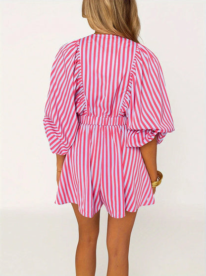 ✨Women's Casual Deep V Neck Puff Sleeve Jumpsuit Oversized Overalls