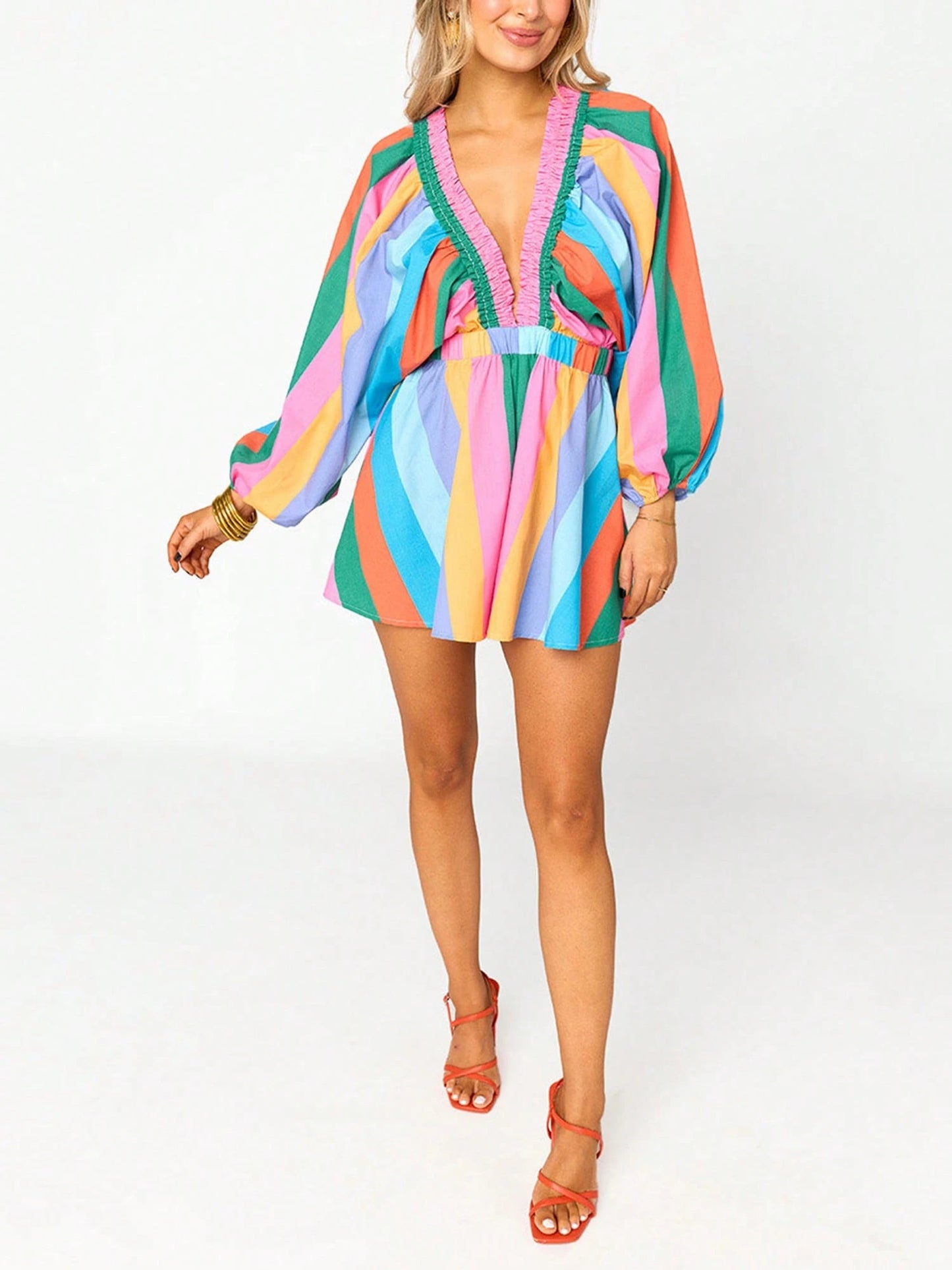 ✨Women's Casual Deep V Neck Puff Sleeve Jumpsuit Oversized Overalls