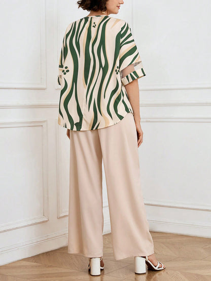 Casual V-Neck Two-Piece Set (3 Print Options)