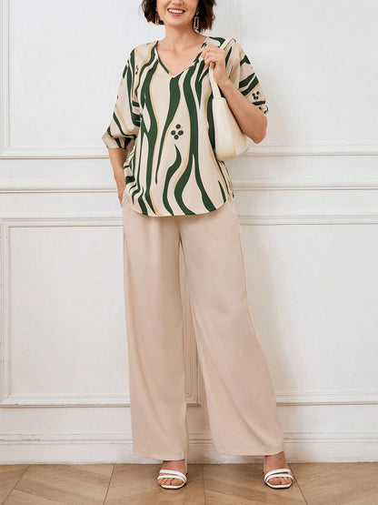 Casual V-Neck Two-Piece Set (3 Print Options)