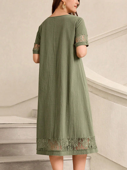 Lace Trim Midi Cotton Dress