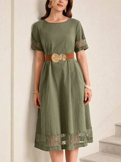 Lace Trim Midi Cotton Dress