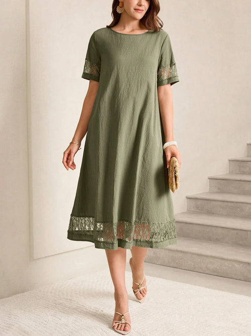 Lace Trim Midi Cotton Dress