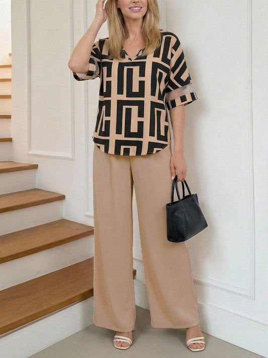 Casual V-Neck Two-Piece Set (3 Print Options)