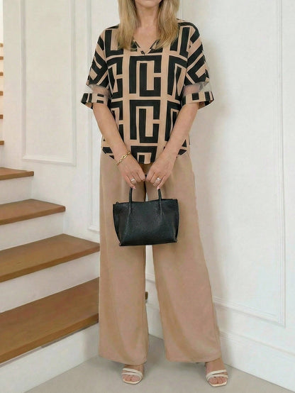 Casual V-Neck Two-Piece Set (3 Print Options)