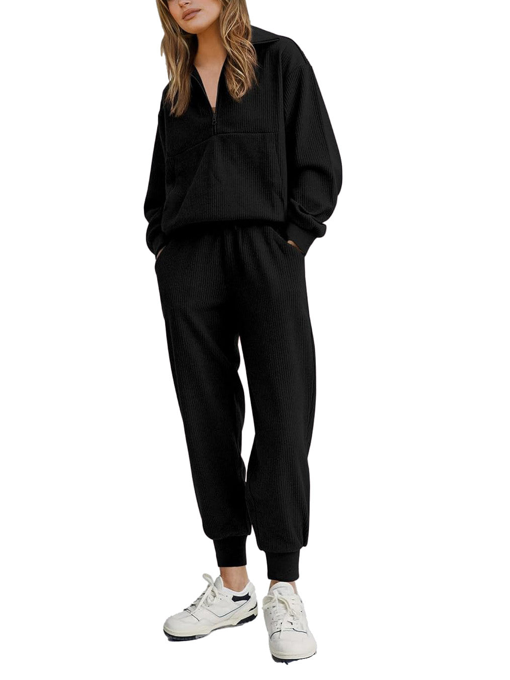 🎀Women's Ribbed Half Zip Lounge Two Piece Set