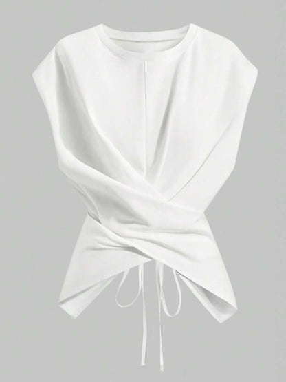 HOT SALE Women's Cap Sleeve Tie Back Cinched Waist Wrap Top