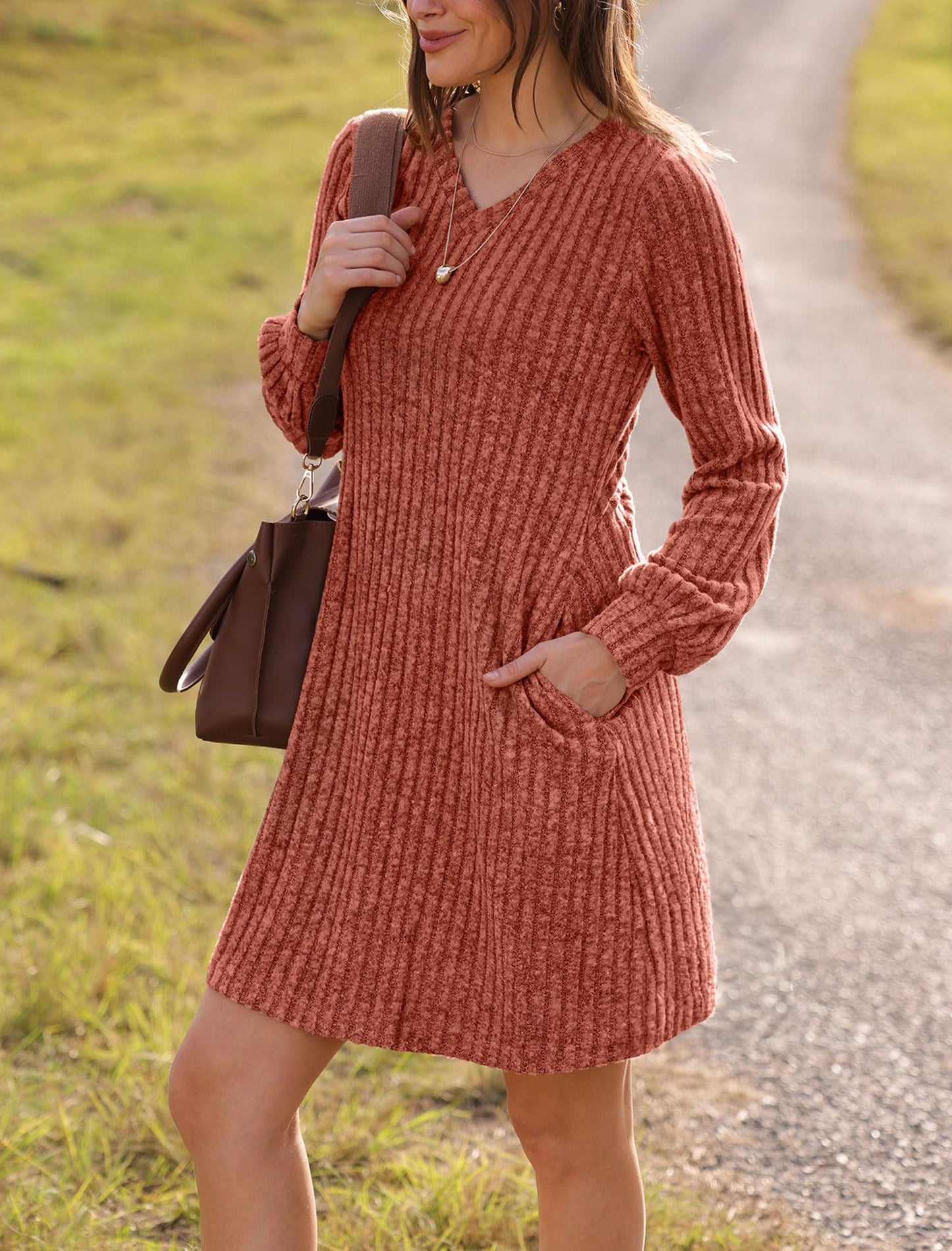 Women's V Neck Long Sleeve Casual Fall Dresses