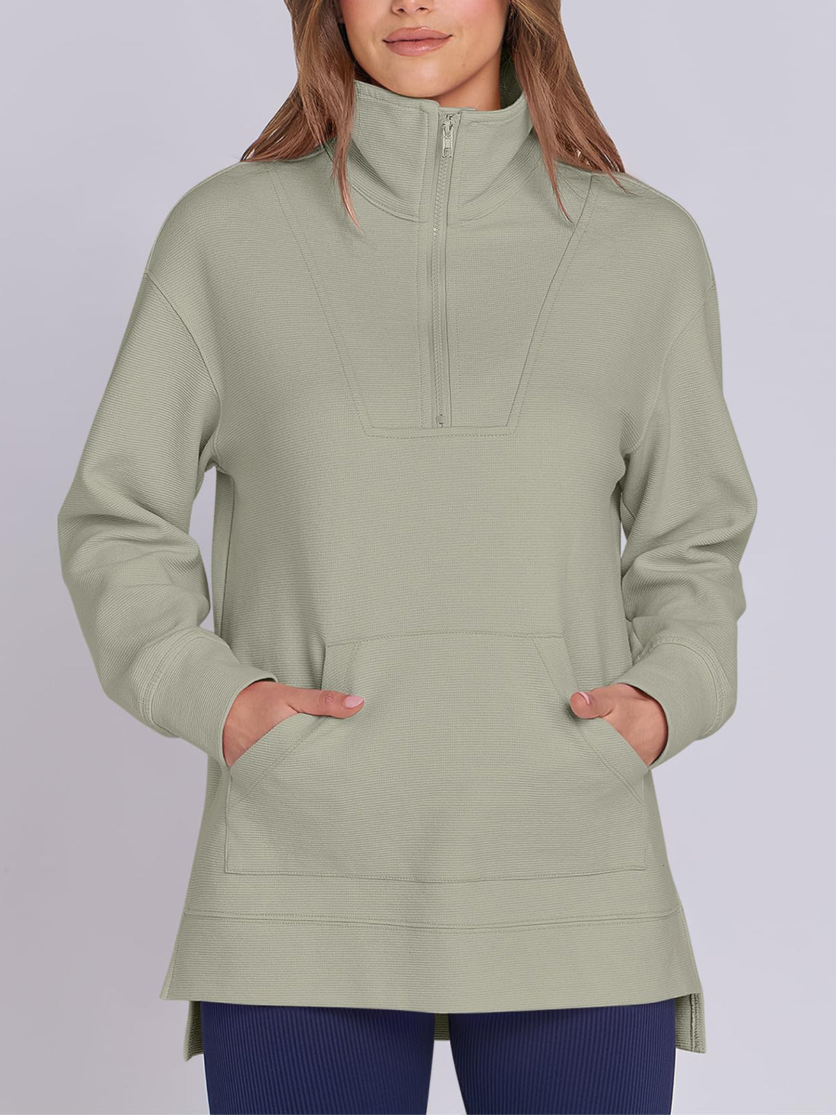 Women's Oversized High Neck Half Zip Knit Sweatshirt