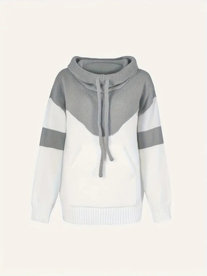 ✨Cozy Color Block Knit Hoodie with Drawstring Details (Final Days: Big Savings!!!)