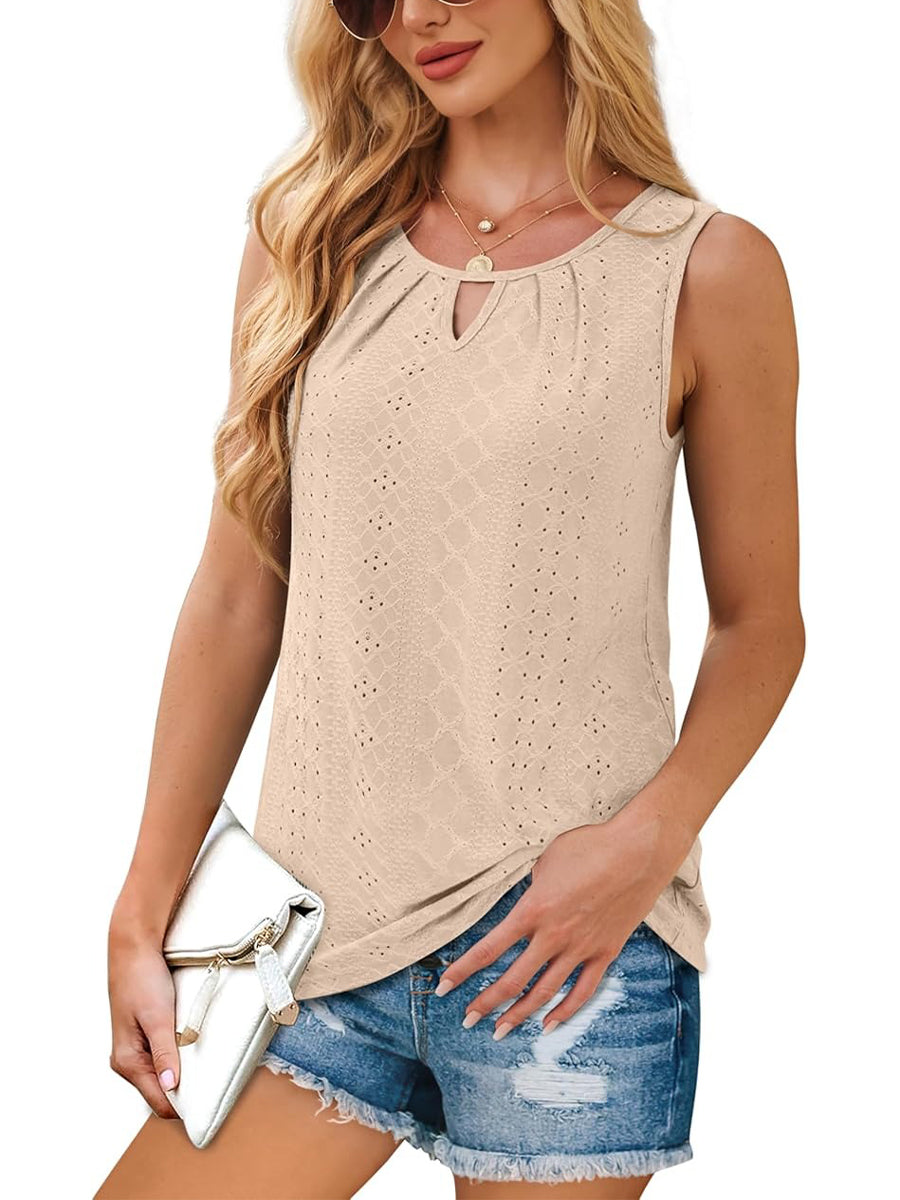 ✨Women's Keyhole Neck Trendy Sleeveless Pleated Tank Tops