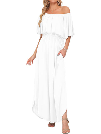 Limited time sale🔥Women's Off-Shoulder Floral Maxi Dress with Pockets & Side Slit