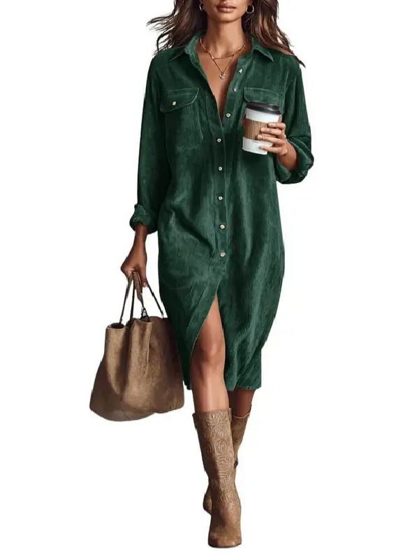 🎀Timeless Fall Lapel Midi Shirt Dress