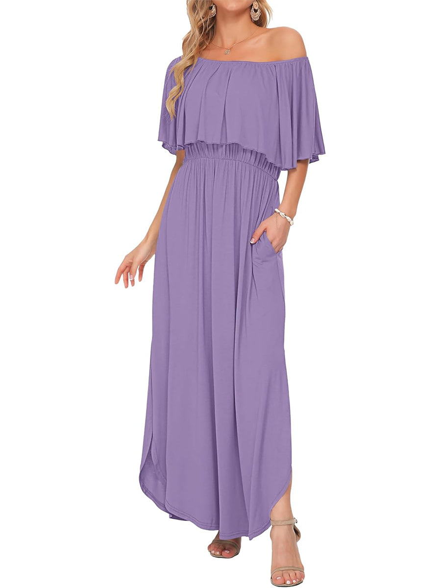 Limited time sale🔥Women's Off-Shoulder Floral Maxi Dress with Pockets & Side Slit