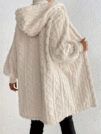 Women's Plush Fleece Soft Midi-Length Jacket with Pockets