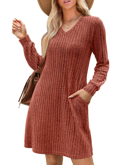 Women's V Neck Long Sleeve Casual Fall Dresses